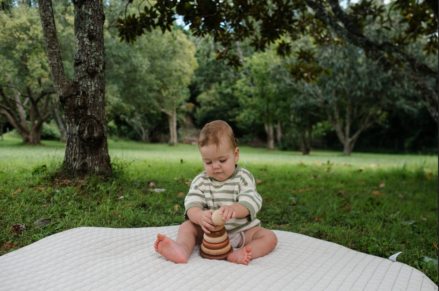 מגדל טבעות מעץ בצבע טבעי - Qtoys