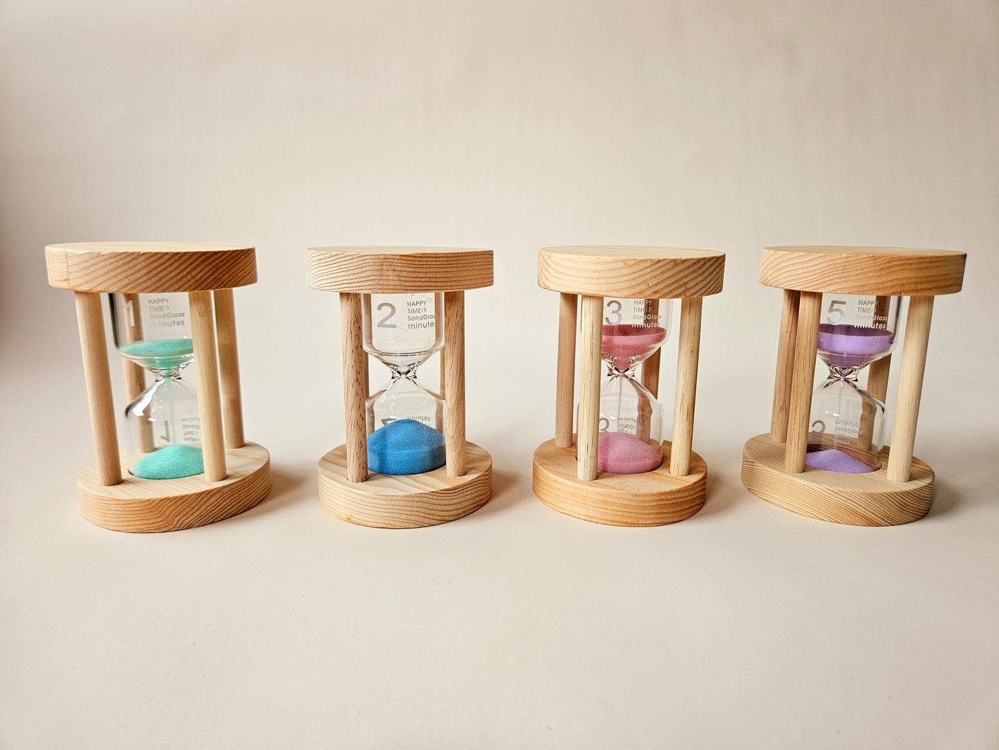 עידוד עצמאות - סט שעוני חול מעץ וזכוכית - Qtoys