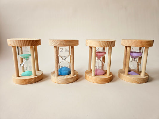 עידוד עצמאות - סט שעוני חול מעץ וזכוכית - Qtoys